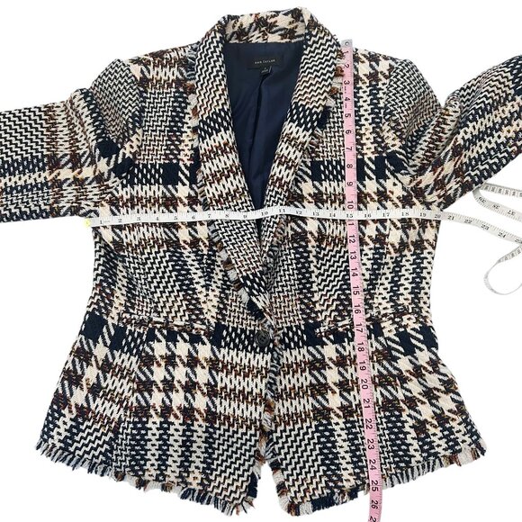ANN TAYLOR Houndstooth Tweed Fringe Blazer Size 12 - Picture 12 of 14